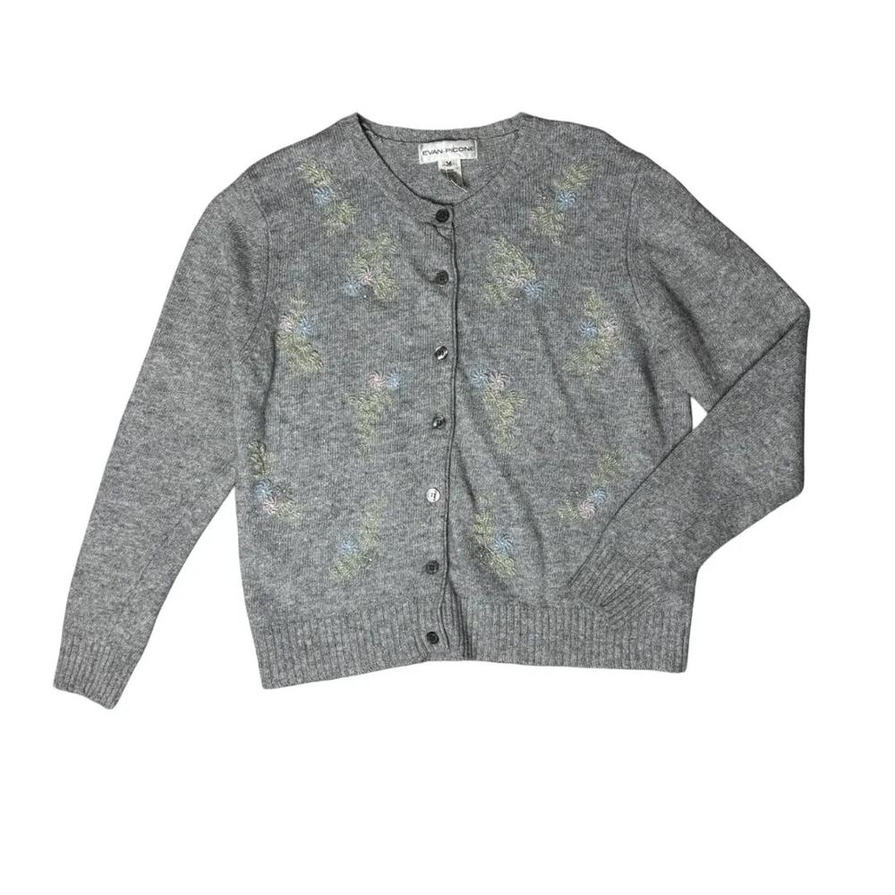 Vintage Evan Picone beaded floral cardigan M